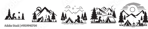 woman camping with silhouette style