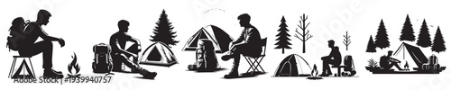 man camping with silhouette style