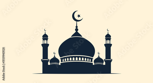 Silhouette of a mosque with crescent moon and star symbol vector design