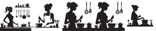 woman cooking silhouette style
