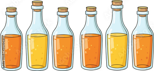 Hand Drawn Glass Bottle Drink Vector Set with Colorful Juice Beverage Bottles Isolated Cartoon Style Illustration