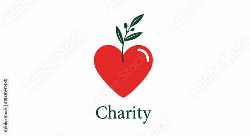 Red heart symbol with green leaves promoting charity and compassion