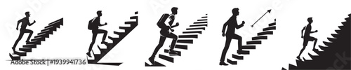 young man climbing stairs silhouette style