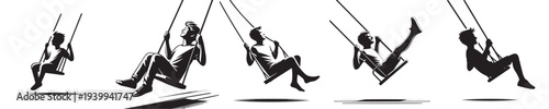 young man playing on a swing silhouette style