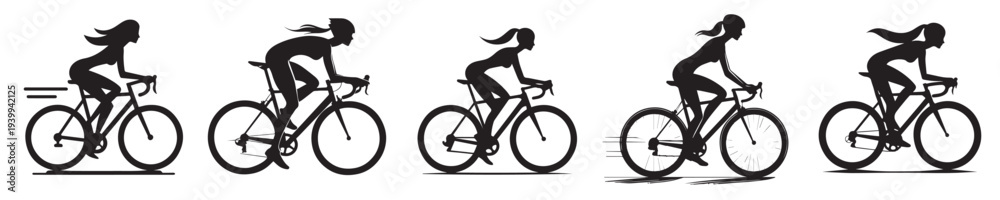 Fototapeta premium woman riding a bicycle with silhouette style