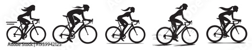 woman riding a bicycle with silhouette style