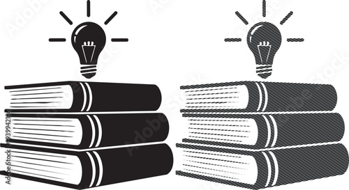 Illustration of lightbulbs above stacks of books symbolizing ideas and knowledge