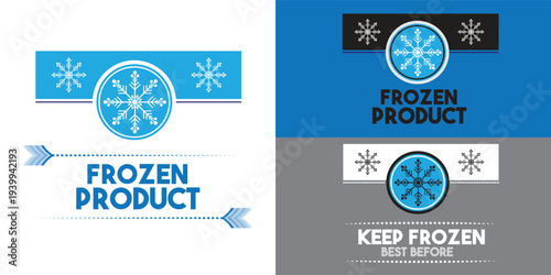 Frozen Product Label Set with Snowflake Icons for Cold Storage Food Packaging and Freezer Safe Branding.