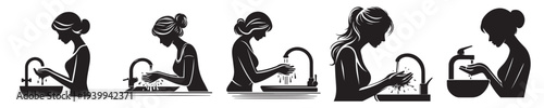 vector woman washing hands silhouette style