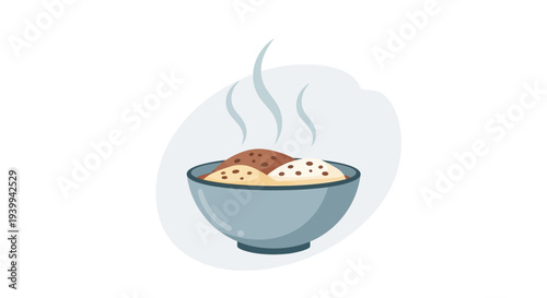 Steaming bowl of food illustration on white background for various concepts