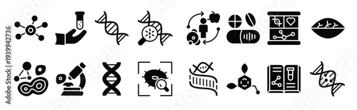 biotechnology and bioinformatics glyph vectors 