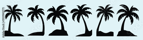 black palm trees set isolated on white background palm