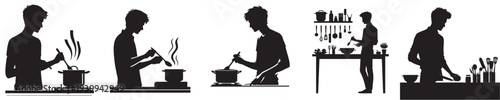 young man cooking silhouette style