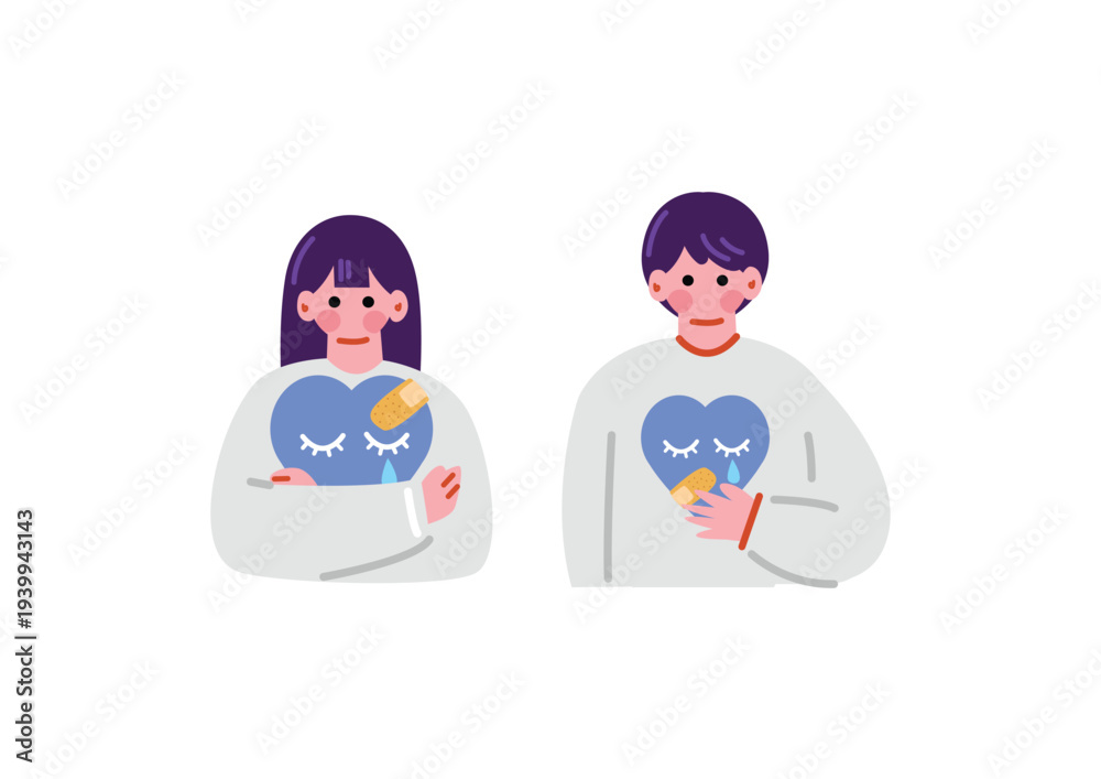 Fototapeta premium 精神疾患を抱える男女のイラスト