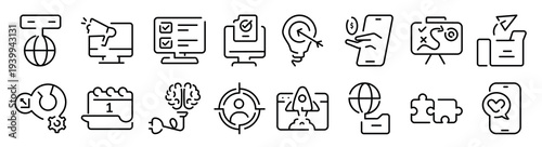 pack of digital tech line style icons