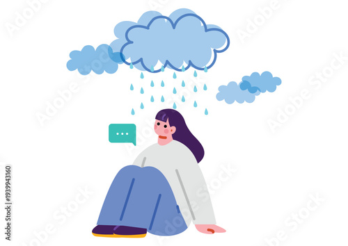 憂鬱な気持ちの女性のイラスト