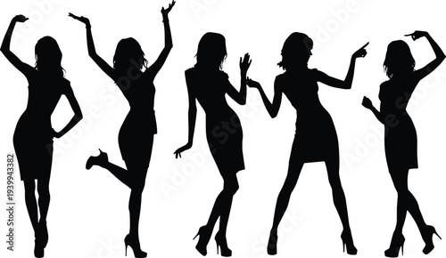 Black silhouette collection of diverse people including dancing couples men women and children in various active and expressive poses isolated on white background set