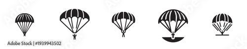 a collection of parachutes in a silhouette style
