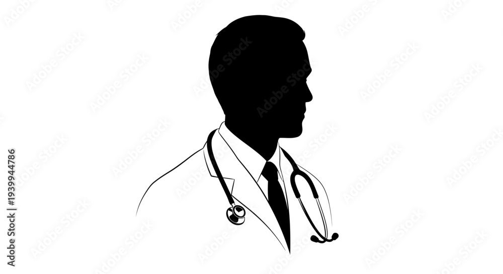 Fototapeta premium Confident doctor in silhouette with stethoscope around neck