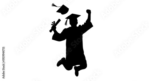 Graduate celebrating success with flying graduation cap