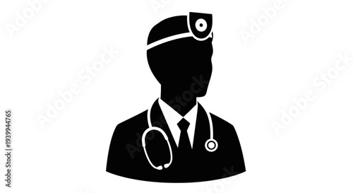 Professional doctor wearing stethoscope and headlight