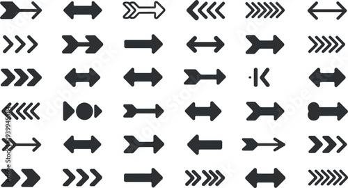 Collection of various arrow icons in black on light whie background