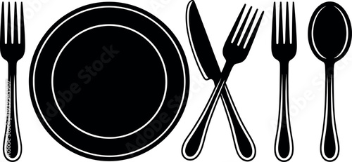 Roman numeral xii formed with dining utensils and plate