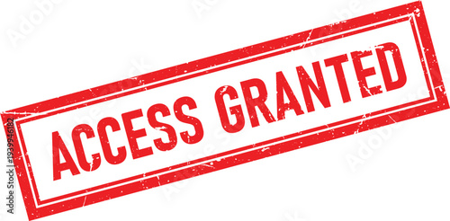 Red Access Granted Text in Distressed Rectangular Rubber Stamp Style Impression