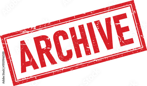 Red Grunge Rubber Stamp Impression of the Word Archive on White