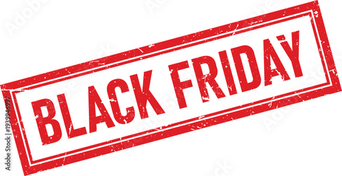 Distressed Red Black Friday Text within a Rectangular Rubber Stamp Frame