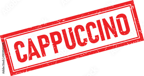 Red Distressed Rubber Stamp with the Word Cappuccino on Transparent Background