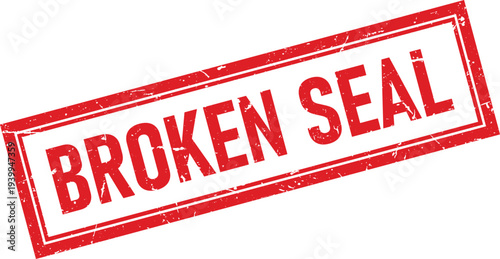 Distressed Red Rubber Stamp Impression of Text Broken Seal on White