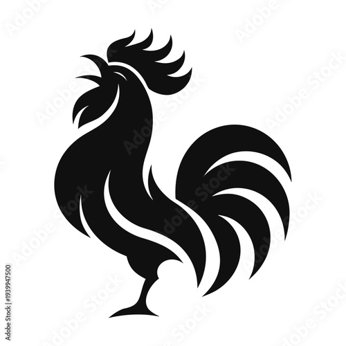 Black Rooster Silhouette Vector Illustration for Logo or Icon Design.