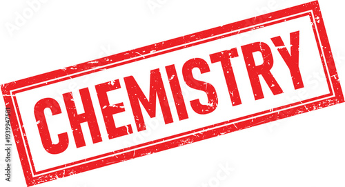 Chemistry Text in Distressed Red Ink Rectangular Rubber Stamp Impression on White