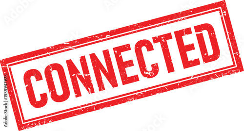 Red Distressed Rubber Stamp with CONNECTED Text on Transparent Background