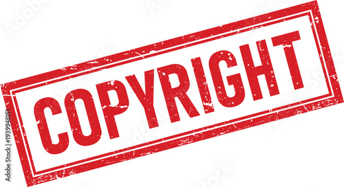 Distressed Red Rubber Stamp Impression Copyright Text in a Rectangular Border