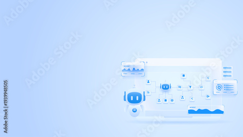 AI workflow automation artificial intelligence. ai agent workflow diagram dashboard machine learning architecture processing flow, analytic and automation flow.