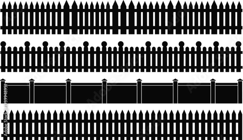 Comprehensive Mega Bundle of Decorative Wrought Iron Gates and Wooden Picket Fence Vector Icons in Silhouette Line Art and Realistic Brown Wood Style for Landscaping