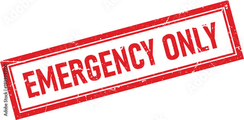 Red Distressed Rectangular Rubber Stamp with Emergency Only Text Impression Isolated
