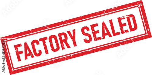Distressed Red Factory Sealed Text Inside Rectangular Rubber Stamp Effect