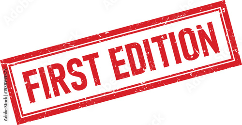 Distressed Red Ink Rubber Stamp Impression First Edition on Transparent Background