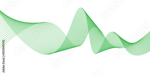 Green wave lines on white background. Abstract wave element for design. Technology abstract lines on white background.