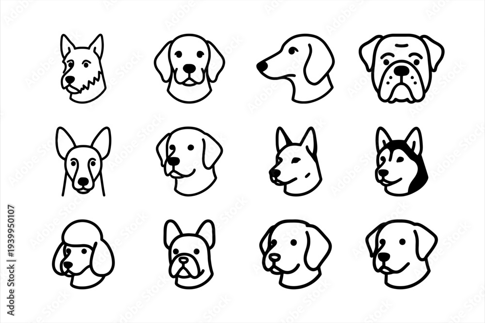 Fototapeta premium Collection of Dog Breeds Logos Simple Outline Drawings Vector
