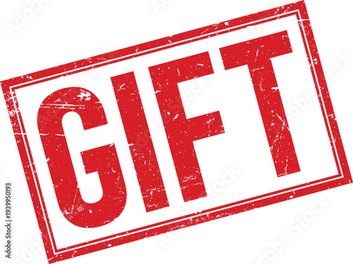 Red Distressed Rubber Stamp with GIFT Text in a Square Border Design