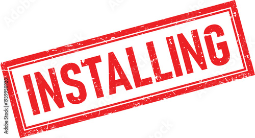 Red Distressed Rubber Stamp with Installing Text on a White Background