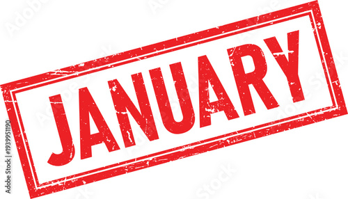 Red Distressed Rubber Stamp with January Text, Isolated on White Background