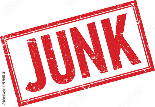 Grunge Style Red Junk Text Rubber Stamp with Square Border Illustration