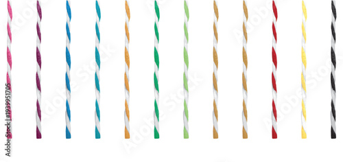 Collection of colorful twisted straws on transparent background