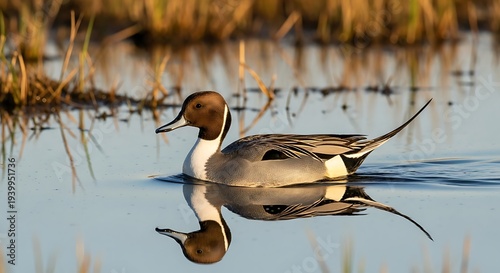 Pintail Duck Swimming.