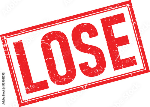 Red Grunge Square Rubber Stamp with the Word LOSE Isolated on White